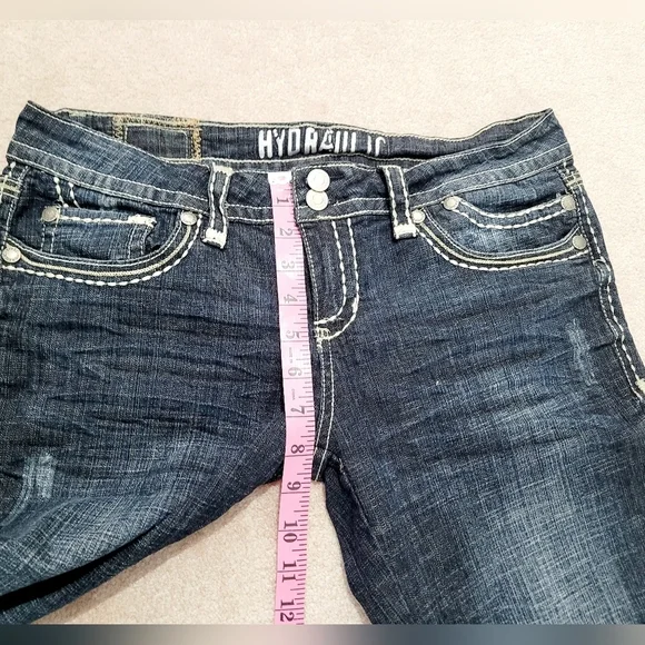 Hydraulic Womens Capri Jeans 9/10 Dark Wash Stretch Bootcut Cropped Distressed - Picture 8 of 14